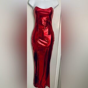 Red Shimmery Sweetheart Top Maxi Dress